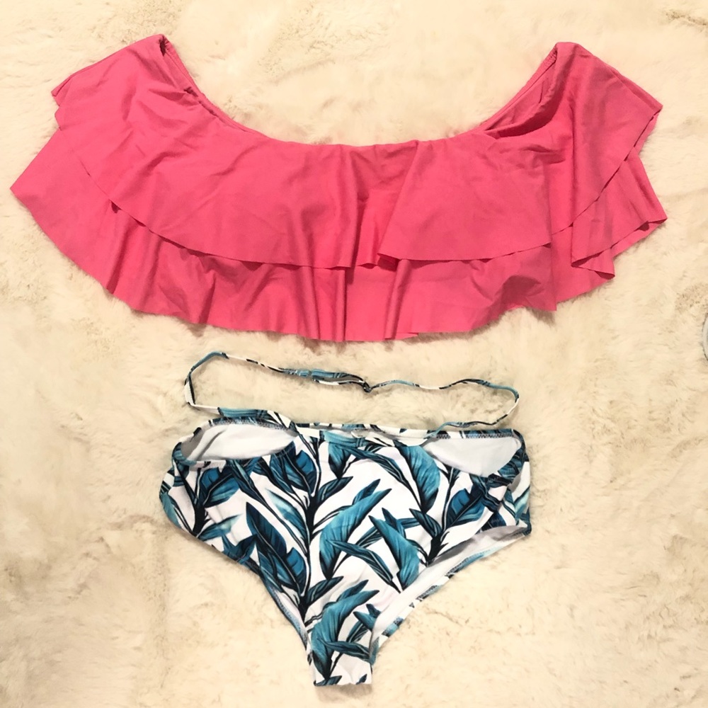 Floral Print Flounce Two piece Swimsuit High Waist